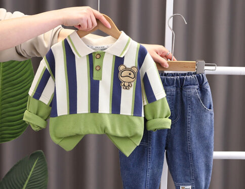 Boys Striped Cotton T-shirt with Jeans Set