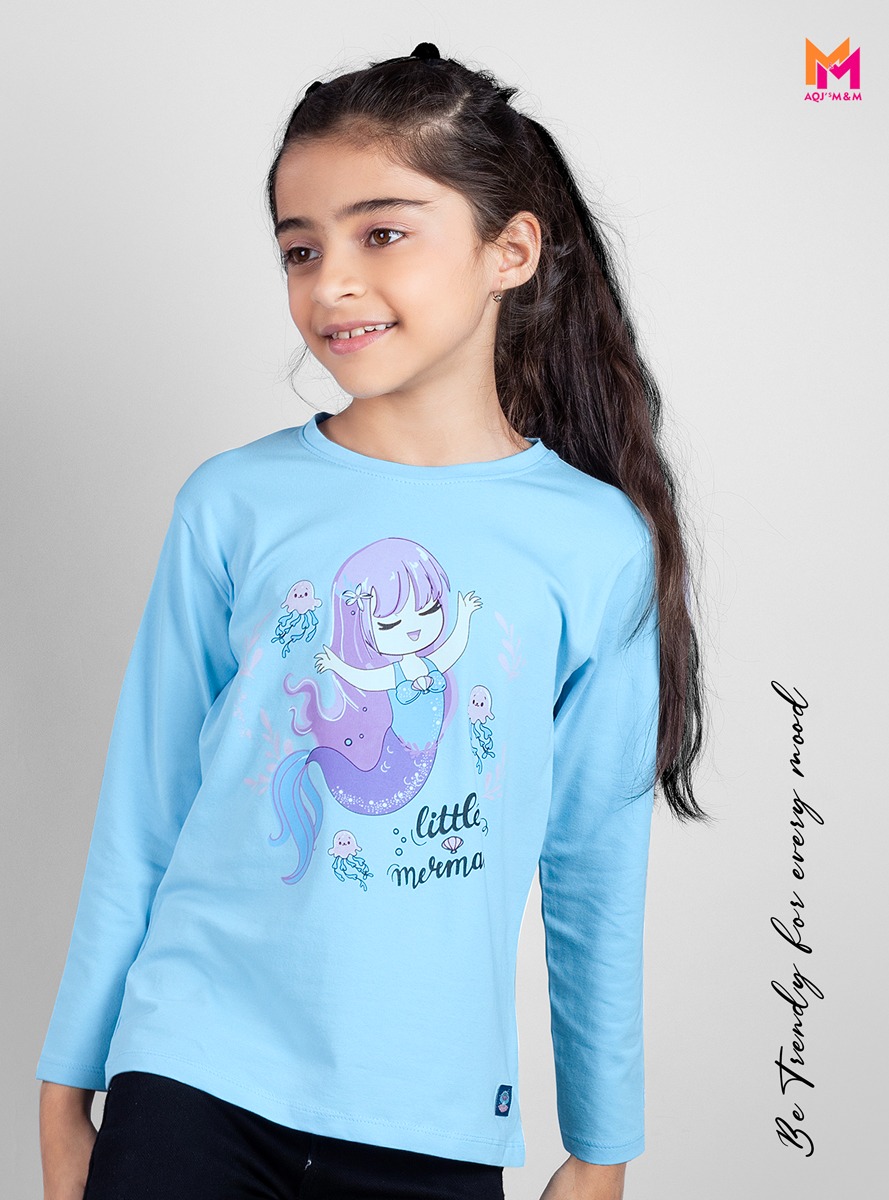 Sky Blue Color t-shirt for Girl Little Mermaid Graphic Print