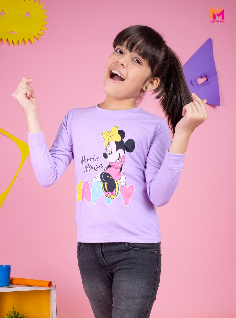 avender Color Cotton Knit Regular Fit Minnie Mouse Typography Printed Regular Length Round Neck Full Sleeve