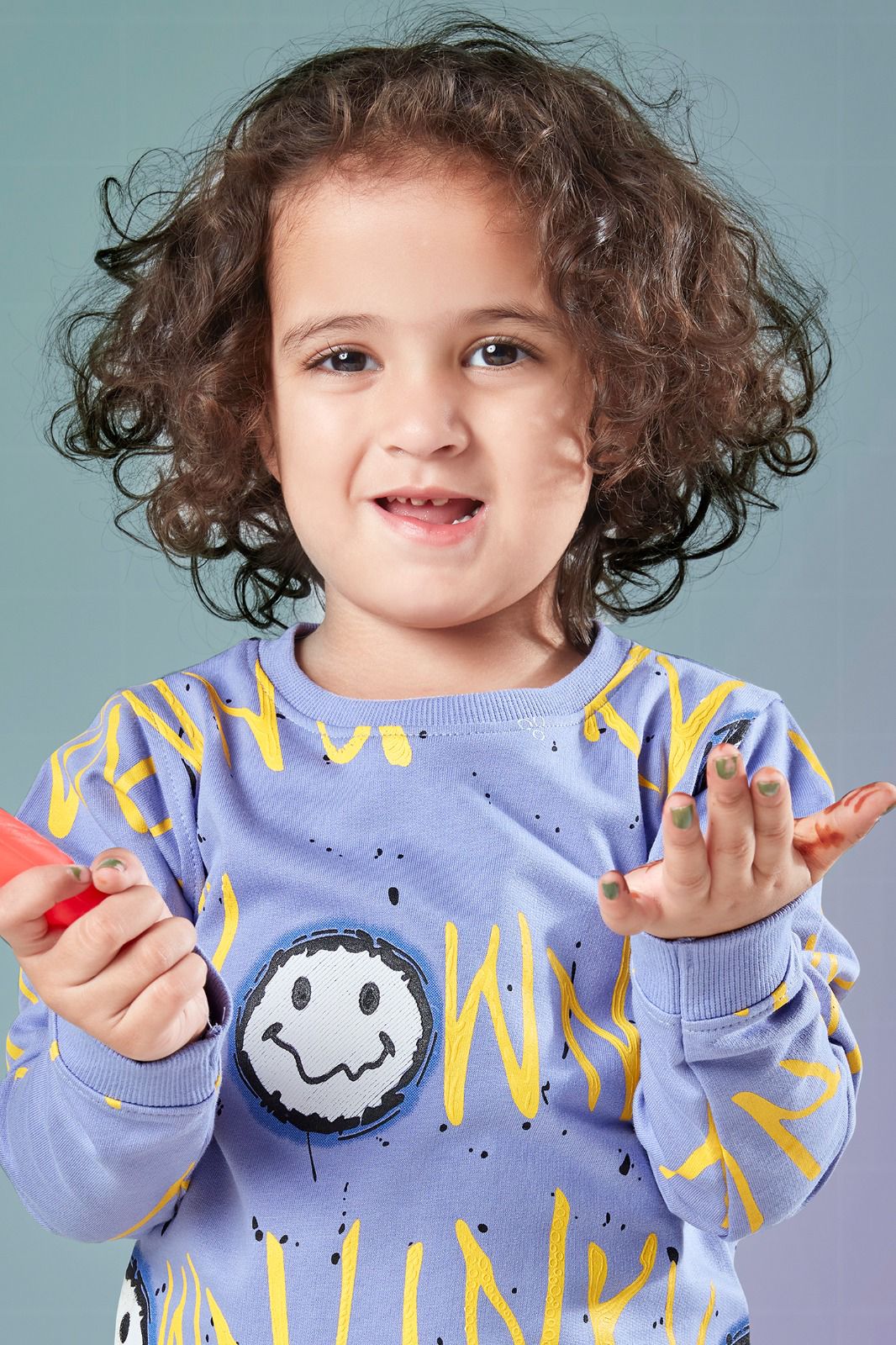 Lavender color Boys kids Printed Front & Back Sweatshirt has a round neck long sleeves Material & Care